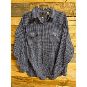 Plains Western Wear Men's XL Pearl Snap Blue Plaid Long Sleeve Shirt